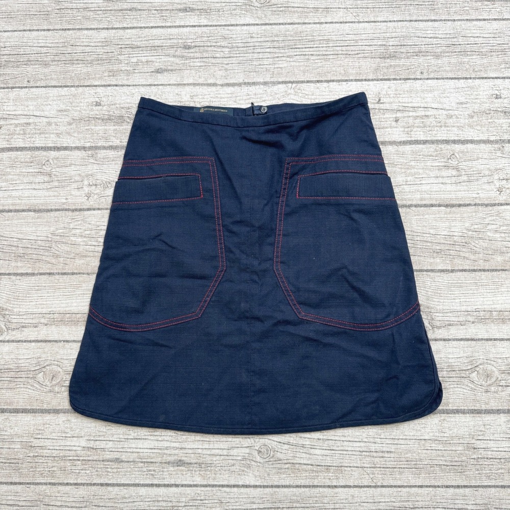 Brooks Brothers Skirt Women's 2 Navy Blue Contrast Stitch Mini A-Line Utility